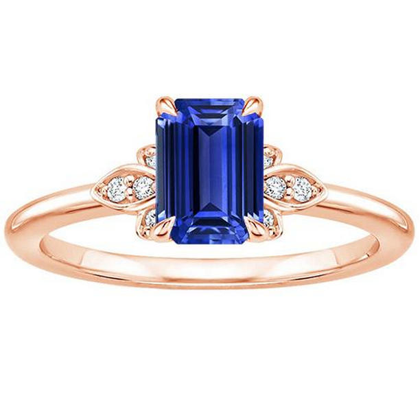 Picture of Harry Chad Enterprises 66145 3.50 CT Emerald 14K Rose Gold Ceylon Sapphire & Diamond Ring&#44; Size 6.5
