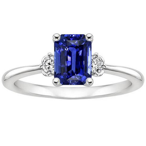 Picture of Harry Chad Enterprises 66148 3.50 CT 3 Stones Radiant Ceylon Sapphire & Diamond Engagement Ring&#44; Size 6.5