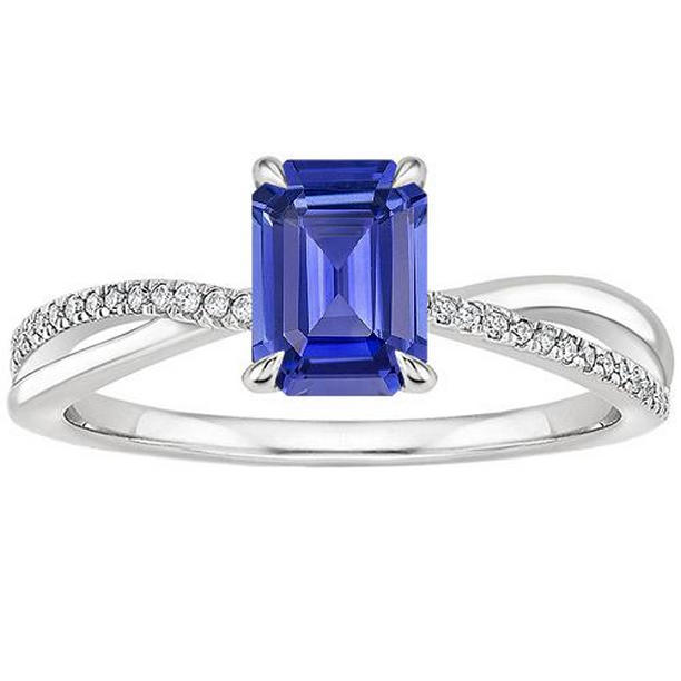 Picture of Harry Chad Enterprises 66150 4 CT Gold Blue Sapphire & Diamond Ring with Accents Twisted Shank&#44; Size 6.5
