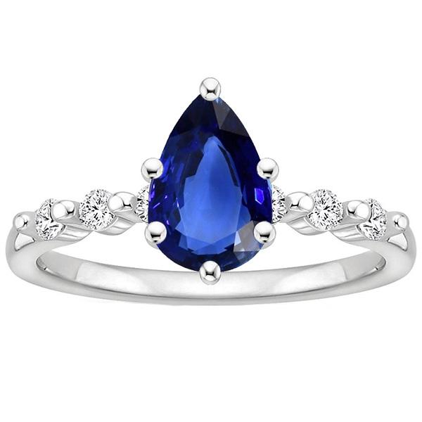 66597 3 CT Solitaire Blue Sapphire Wedding Ring with Diamond Accents, Size 6.5