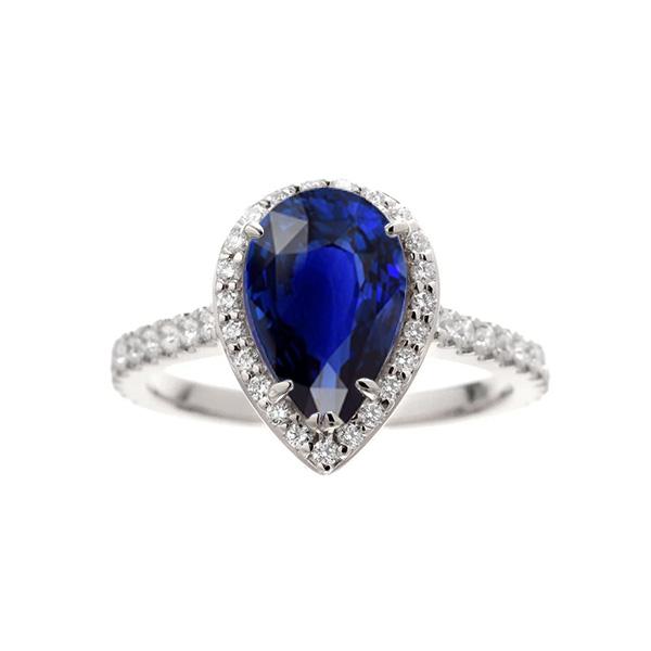 Picture of Harry Chad Enterprises 66600 3.25 CT Halo Pear Cut Sri Lankan Sapphire Diamond Ring&#44; Size 6.5