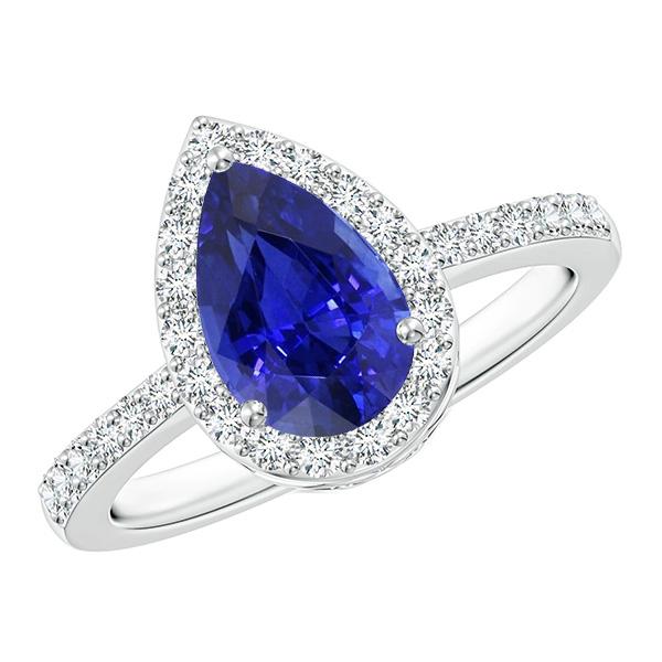66601 4.50 CT Pear Ceylon Sapphire & Pave Set Diamonds Halo Ring, Size 6.5