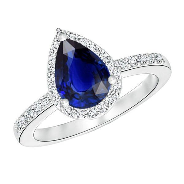 66608 3.75 CT Diamond Pear Cut Sri Lankan Sapphire Halo Ring, Size 6.5