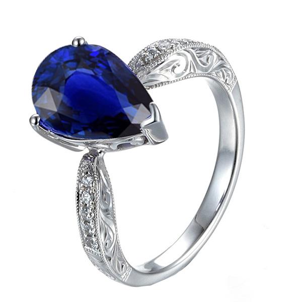 Picture of Harry Chad Enterprises 66612 3.50 CT Solitaire with Accents Milgrain Shank Blue Sapphire Ring, Size 6.5