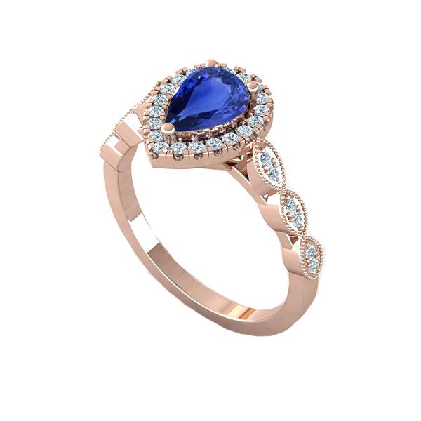 66614 2 CT Vintage Style Pear Ceylon Sapphire & Diamonds Halo Ring, Size 6.5