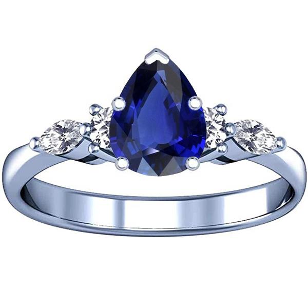 66616 3.50 CT Pear Blue Sapphire Solitaire Ring with Diamonds Accents, Size 6.5