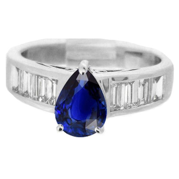 66618 3.50 CT Solitaire Ring with Baguette Diamond Accents Blue Sapphire, Size 6.5