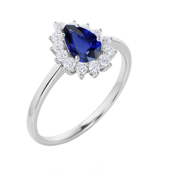 Picture of Harry Chad Enterprises 66619 2.25 CT Halo Star Style Pear Sri Lankan Sapphire Diamond Ring&#44; Size 6.5