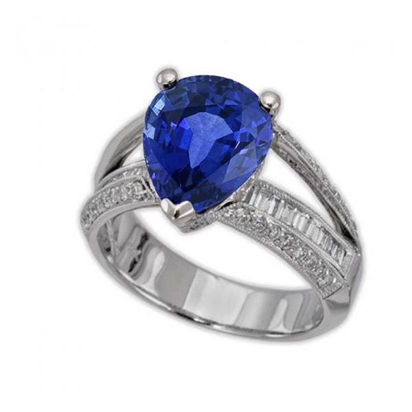 Picture of Harry Chad Enterprises 66621 Diamond Blue Sapphire 3.50 CT Antique Style Engagement Ring, Size 6.5