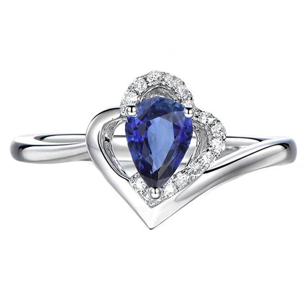 66622 2.50 CT Solitaire Gemstone Ring with Diamond Accents Blue Sapphire, Size 6.5