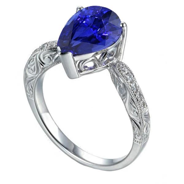 66625 2 CT Filigree Shank Ceylon Sapphire & Diamonds Gemstone Ring, Size 6.5