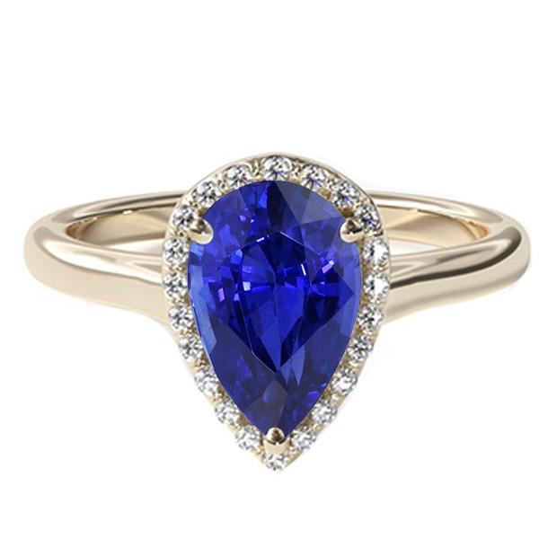 Picture of Harry Chad Enterprises 66630 4 CT Engagement Pear Cut Blue Sapphire & Diamonds Halo Ring&#44; Size 6.5