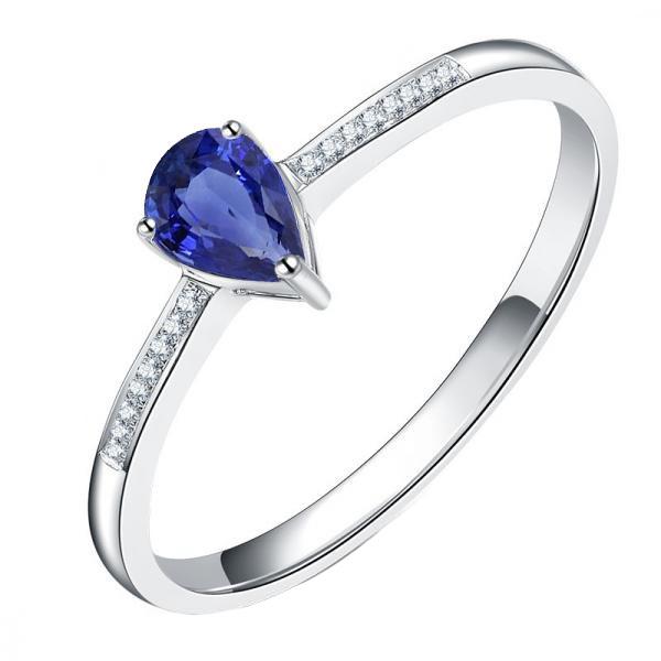 66632 1.50 CT Solitaire Blue Sapphire Pave Set Diamonds Anniversary Ring, Size 6.5