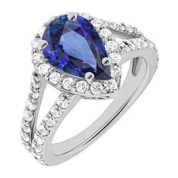 66636 4.75 CT Womens Split Shank Ceylon Sapphire & Diamonds Halo Ring, Size 6.5