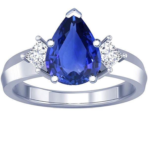 66637 3.50 CT 3 Stone Pear Ceylon Sapphire & Diamonds Anniversary Ring, Size 6.5