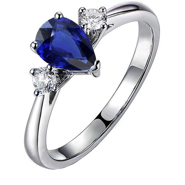 66639 2.50 CT Engagement 3 Stone Pear Blue Sapphire & Diamonds Ring, Size 6.5