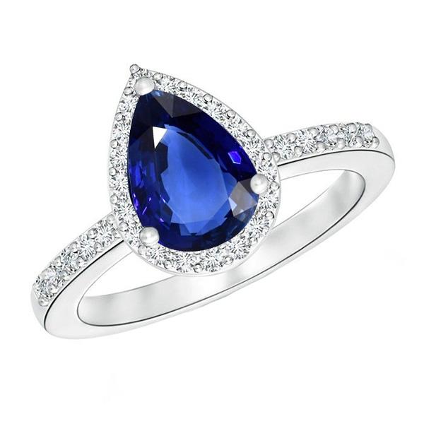 Picture of Harry Chad Enterprises 66642 3.25 CT Halo Pear Blue Sapphire Ring & Diamonds&#44; 14K White Gold - Size 6.5