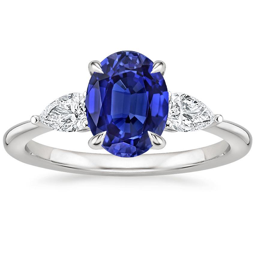 Picture of Harry Chad Enterprises 66648 3.50 CT Diamond Three Stone Oval Cut Ceylon Sapphire Ring, Size 6.5