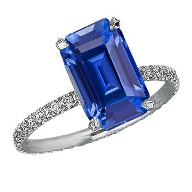 67077 4.50 CT Diamond Accents Emerald Sri Lankan Sapphire Solitaire Ring, Size 6.5