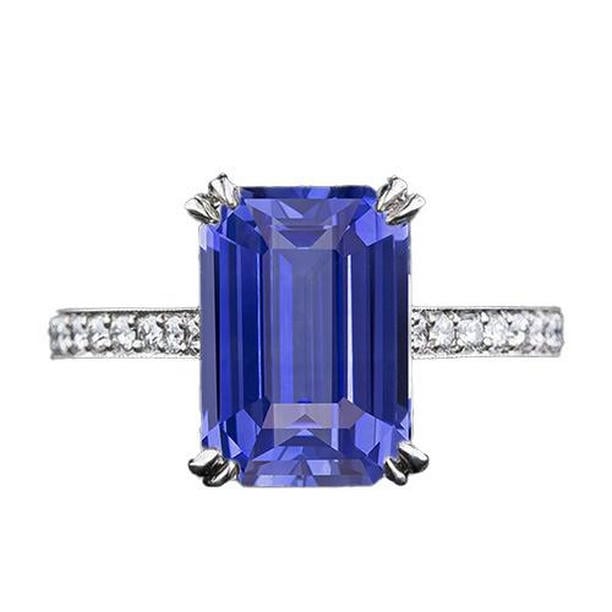 67078 3 CT Solitaire Ring with Accents Ceylon Sapphire & Diamonds, Size 6.5
