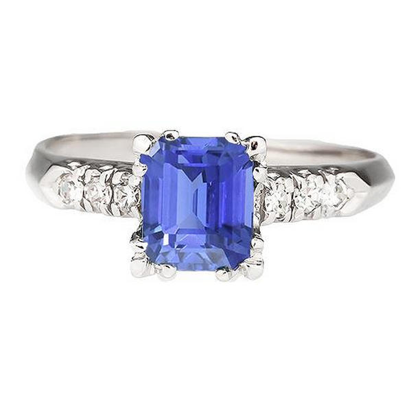 3 CT Diamond Emerald Light Blue Sapphire Anniversary Ring, Size 6.5