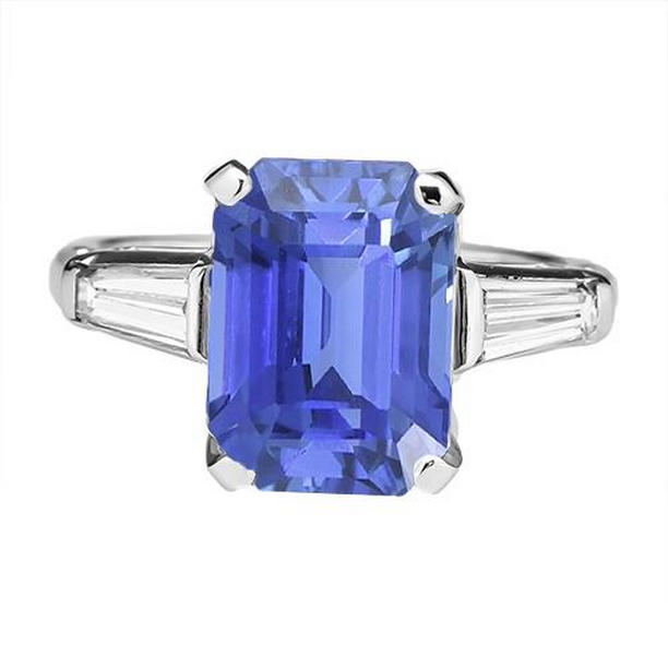 67088 Gemstone 3 Stone Emerald Blue Sapphire 2.50 CT Womens Ring, Size 6.5