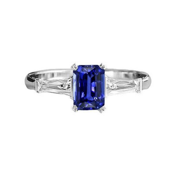 67091 2 CT Three Stone Radiant Shaped Srilanka Sapphire Ring, Size 6.5