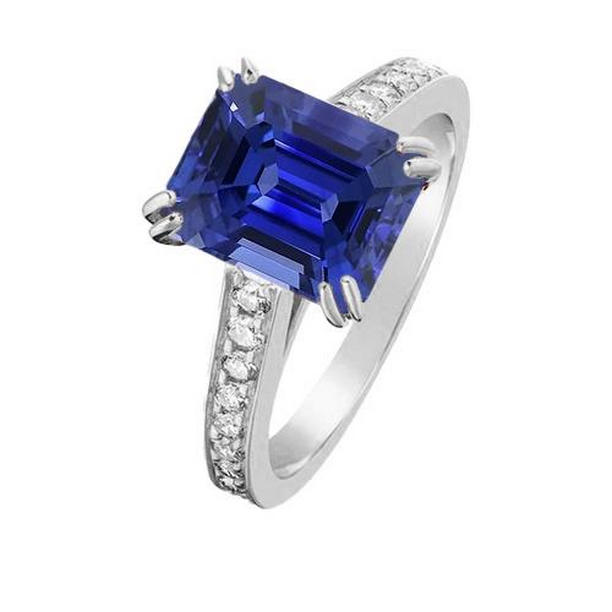 67092 3 CT Solitaire with Accents Emerald Blue Sapphire Wedding Ring, Size 6.5