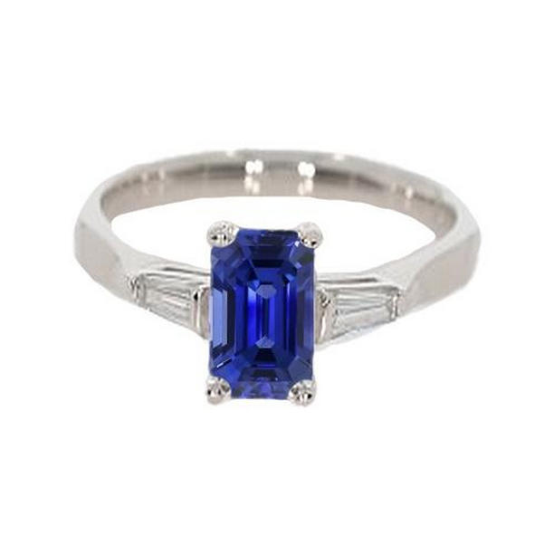 67095 3 CT Ladies Diamond 3 Stone Emerald Ceylon Sapphire Ring, Size 6.5