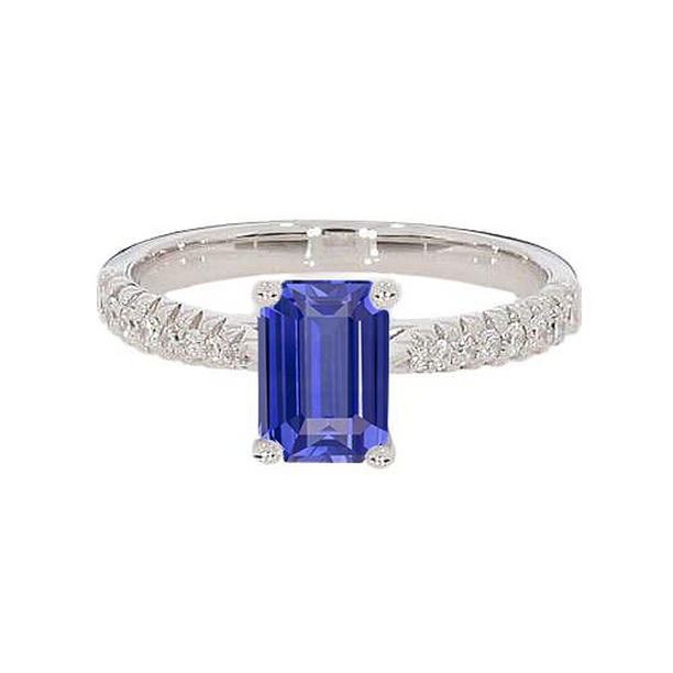 67098 3.75 CT Ceylon Sapphire Solitaire Ring & Round Diamonds, Size 6.5