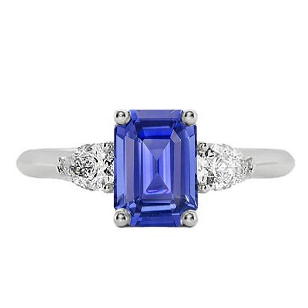 67099 3.50 CT Three Stone Blue Sapphire Pear Diamonds Ring, Size 6.5