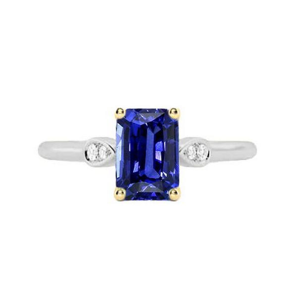 67101 2.25 CT Engagement 5 Stone Radiant Blue Diamonds Sapphire Ring, Size 6.5