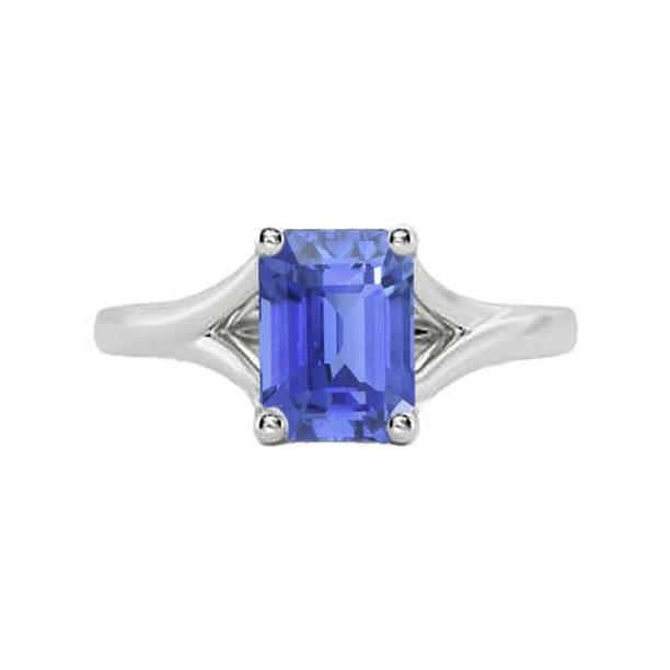 67103 2 CT Solitaire Split Shank Emerald Light Blue Sapphire Ring, Size 6.5