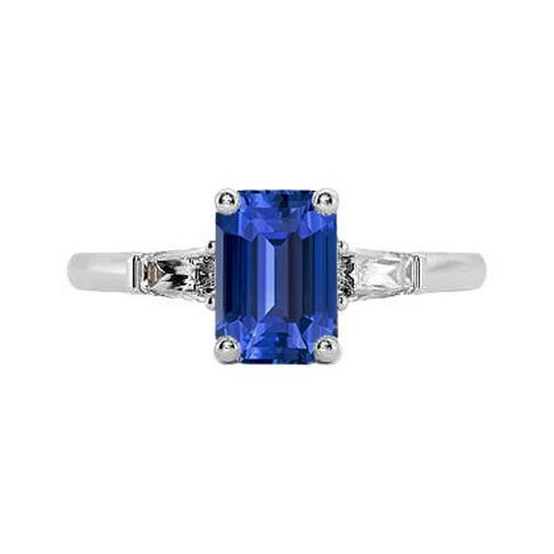 2.50 CT Ladies Jewelry Three Stone Emerald Blue Sapphire Ring, Size 6.5