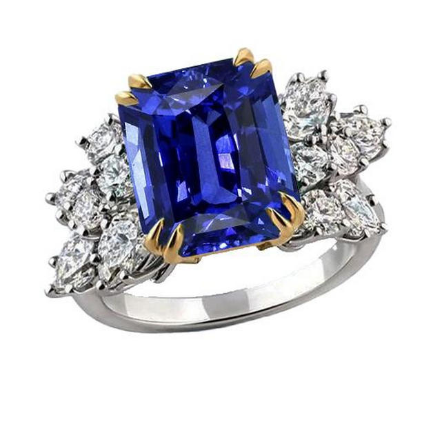 67110 4.50 CT Pear Diamond & Blue Sapphire Anniversary Wedding Ring, Size 6.5