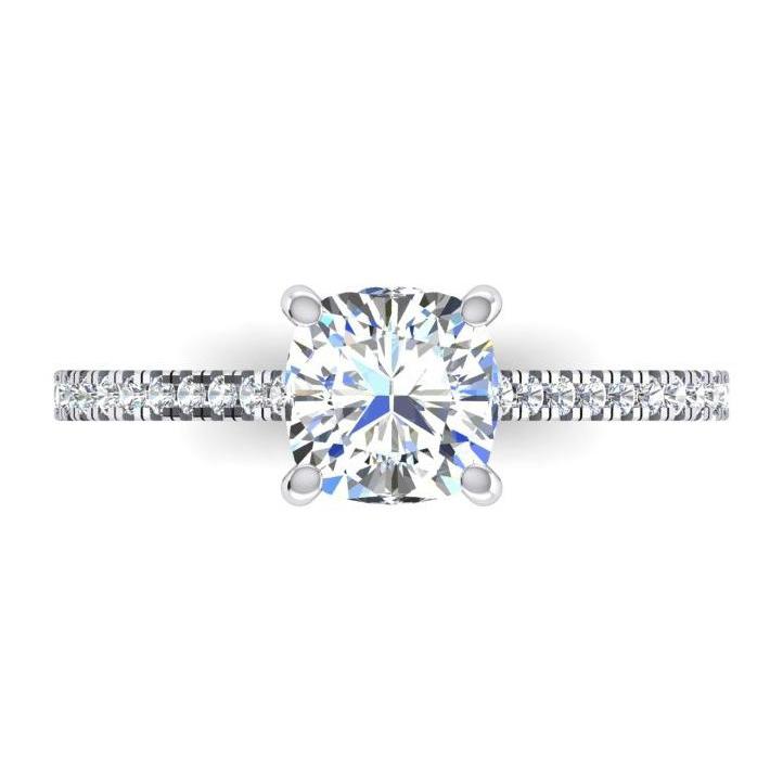 67112 2 CT Cushion Diamond White Gold Cathedral Setting Engagement Ring, Size 6.5