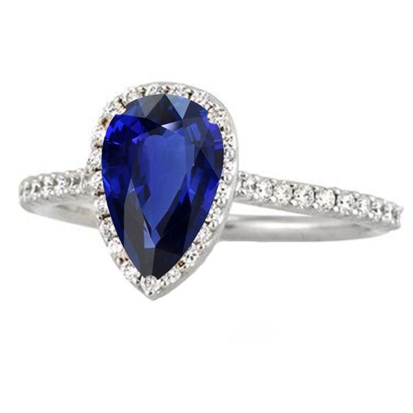67114 4 CT White Gold Halo Ceylon Sapphire Ring with Accented Diamonds, Size 6.5