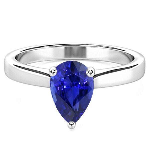 67118 2 CT Solitaire Anniversary Pear Shaped Ceylon Sapphire Ring, Size 6.5