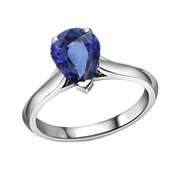 67119 2 CT Solitaire Pear Blue Sapphire Gemstone Wedding Ring, Size 6.5