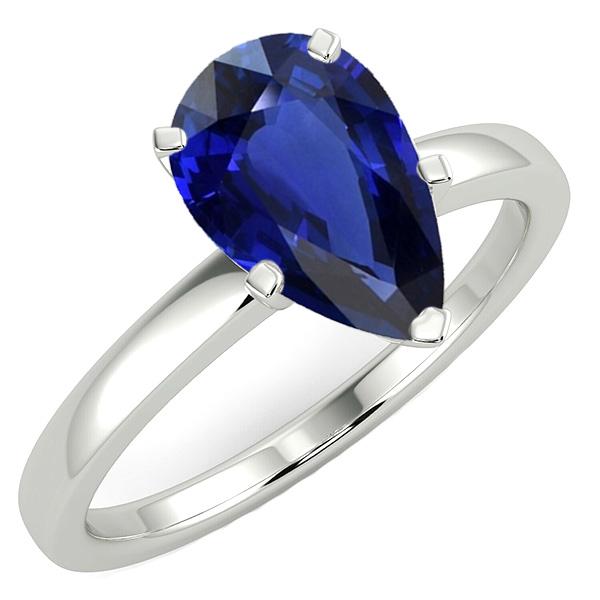 3 CT Solitaire Deep Blue 14K White Gold Pear Cut Sapphire Ring, Size 6.5