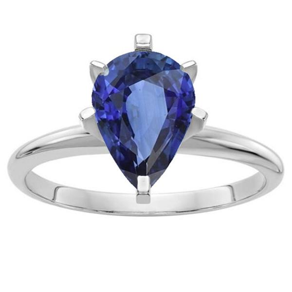 2.50 CT Pear Gemstone Prong Set Blue Sapphire Solitaire Ring, Size 6.5