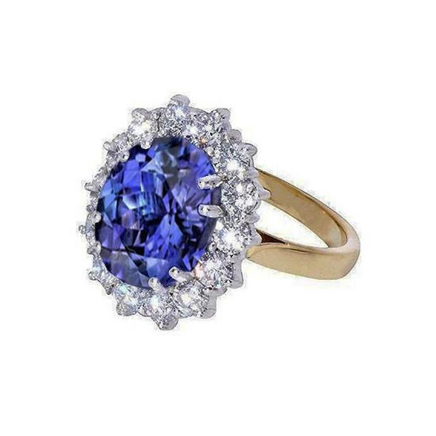 Picture of Harry Chad Enterprises 6713 Halo Oval Tanzanite AAA Diamonds 8.50 CT Ring&#44; Two Tone Gold - Size 6.5