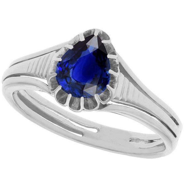 67131 2 CT Solitaire Vintage Style Pear Cut Ceylon Sapphire Ring, Size 6.5