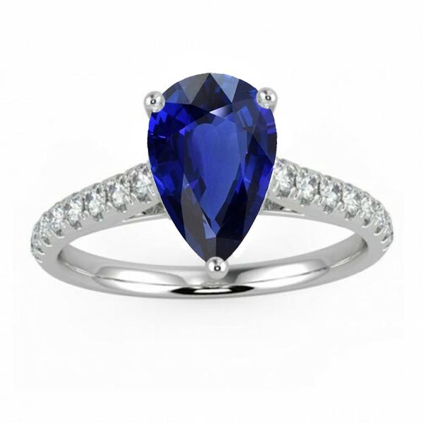 67132 4 CT Gold Blue Sapphire with Diamond Accents Gemstone Ring, Size 6.5