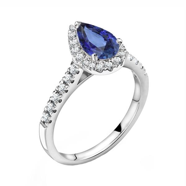 Picture of Harry Chad Enterprises 67133 3 CT Halo Pear Blue Sapphire & Pave Set Diamond Ring&#44; Size 6.5