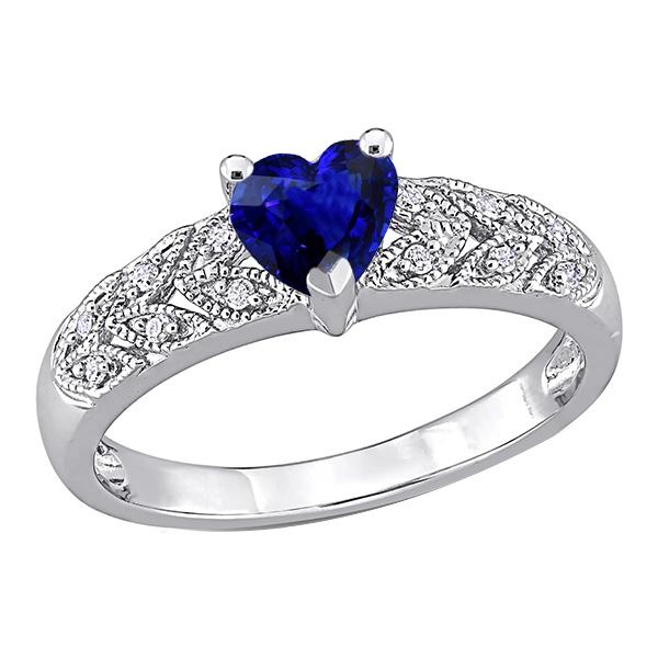 67573 Diamond Heart Halo Blue 2.50 CT Leaf Style Sapphire Ring, Size 6.5