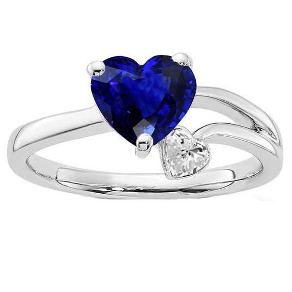 Picture of Harry Chad Enterprises 67575 2.25 CT 2 Stone Heart Deep Blue Sapphire Split Shank Diamond Ring&#44; Size 6.5