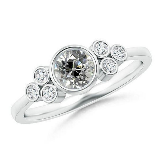 67578 2.10 CT White Gold Round Bezel Old Cut Ladies Diamond Ring, Size 6.5