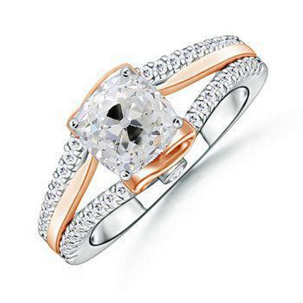 Picture of Harry Chad Enterprises 67588 2.50 CT Womens Cushion Old Cut Diamond Split Shank Two Tone Gold Ring&#44; Size 6.5