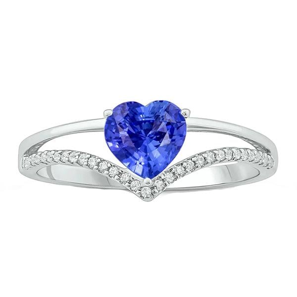 67596 2 CT Heart Diamond Jewelry Light Blue Sapphire Ring, 14K Gold - Size 6.5